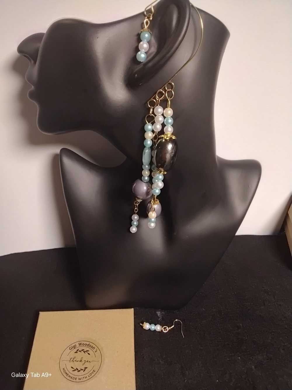 Handmade Aqua Pearl Dangle Cuff Earrings - Chic Gold Accents